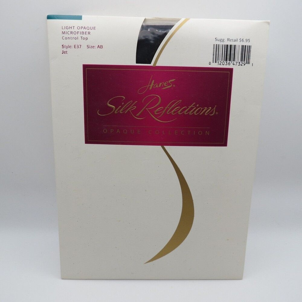 VTG Hanes Silk Reflections E37 Opaque‎ Jet Control Top Support Pantyhose Sz AB